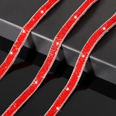 108″ x 0.4″ Sliver Red Bling Crystal Rhinestone Diamond DIY Decor Sticker Decal