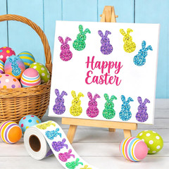 500 Pcs Bling Easter Bunny Stickers, 1.5» X 0.8», 5 Colors for Decorating