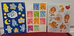 Vtg. Care Bear Stickers Satin-1987 AGC, Glitter-TCFC, Inc., Blue Sheet-2003