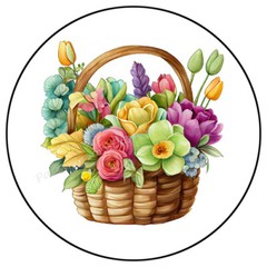 BASKET OF SPRING FLOWERS ENVELOPE SEALS LABELS STICKERS PARTY FAVORS