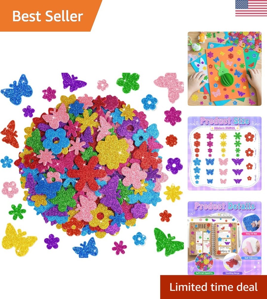 Self-Adhesive Glitter Foam Stickers – 512 PCS Spring Flower & Butterfly Set