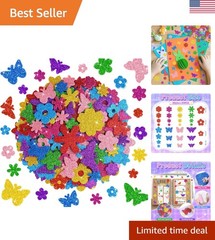 Self-Adhesive Glitter Foam Stickers – 512 PCS Spring Flower & Butterfly Set