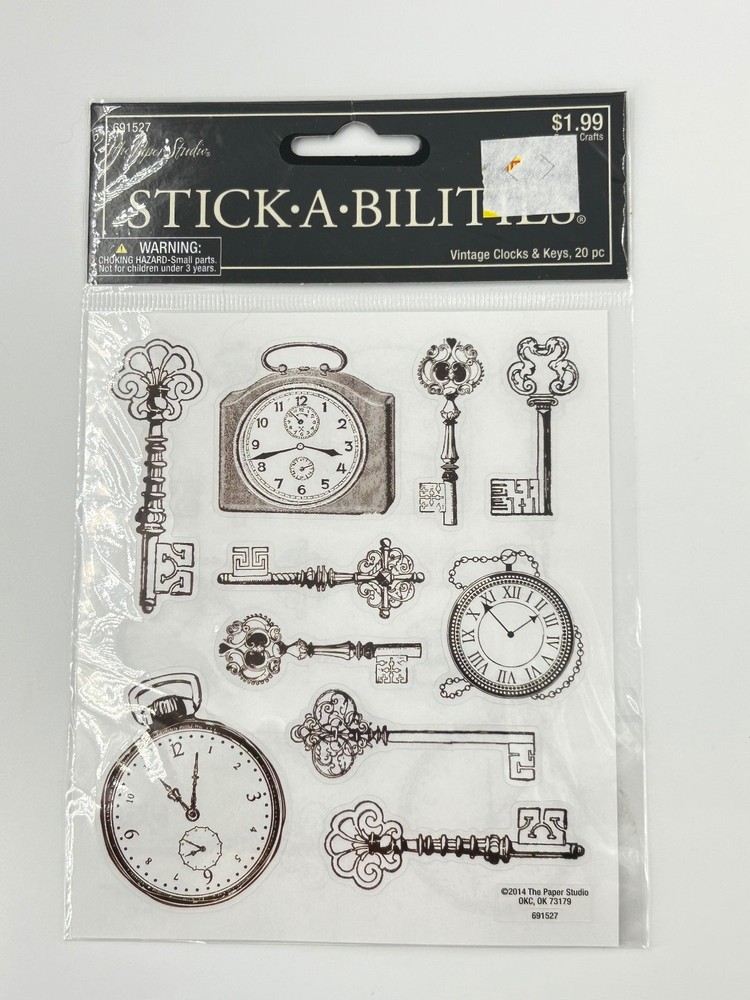 The Paper Studio Stickabilities Vintage Clocks & Keys Stickers 20 Pcs Acid-Free
