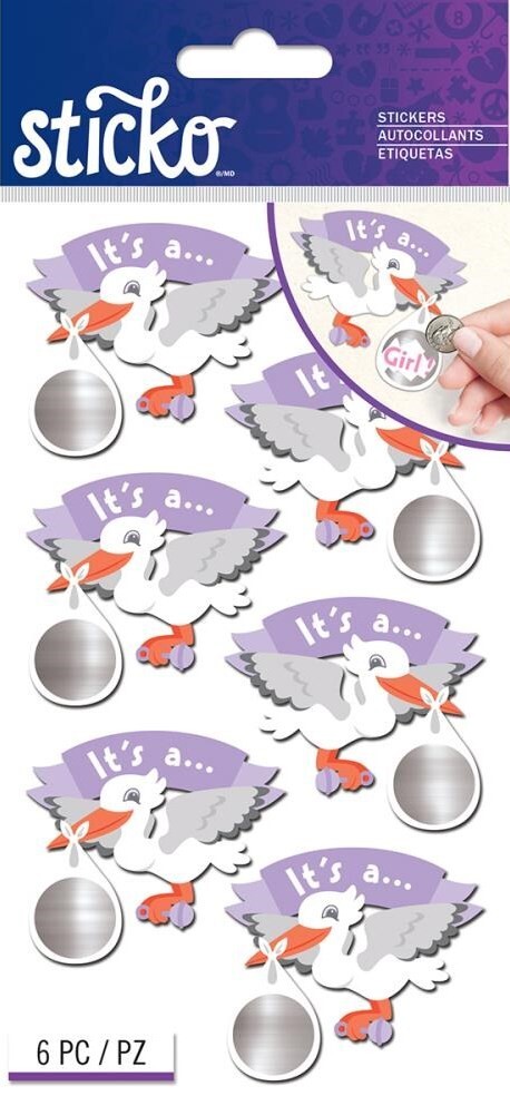 Gender Reveal Girl, scratch-off, 4×7″ scrapbook stickers Sticko 52-01381