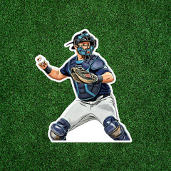 Illustrated realistic cartoon baseball Pack of 5 Glossy stickers