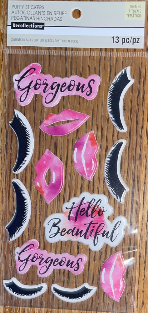 RECOLLECTIONS Hello Beautiful Gorgeous Face Lips Eye Lashes Scrapbook Stickers