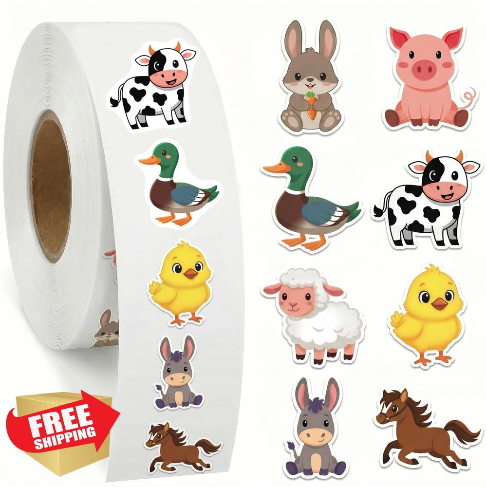 FZYJJJ Farm Animal Roll Stickers 1.5in 500PCS
