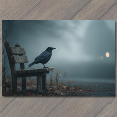 STICKER Crow Foggy Bench Dusk Bird Cold Lonely Atmosphere Forest Path Shadows