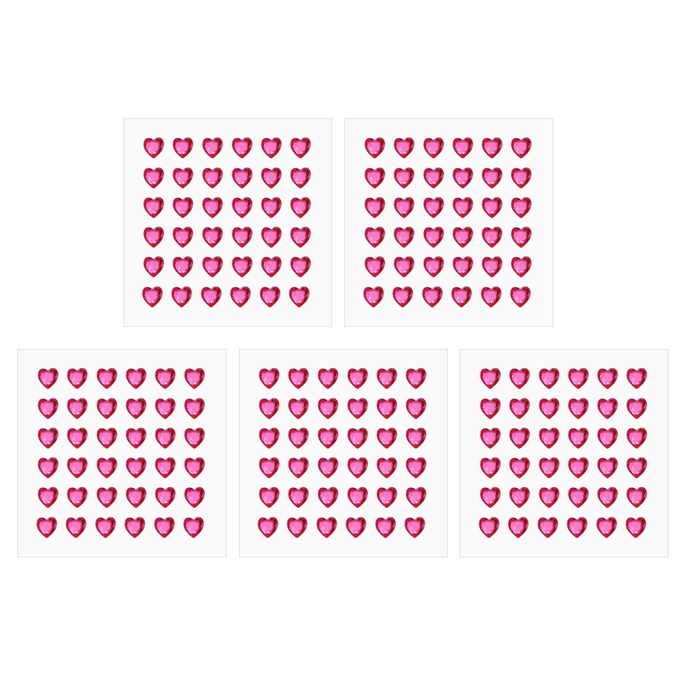 5 Sheet Heart Gem Stickers 8mm, Self Adhesive Jewel Sticker Rose Red