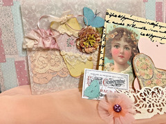 Scrapbook Mixed Lot Ephemera And Embellishments In Stitched Vellum Envelope