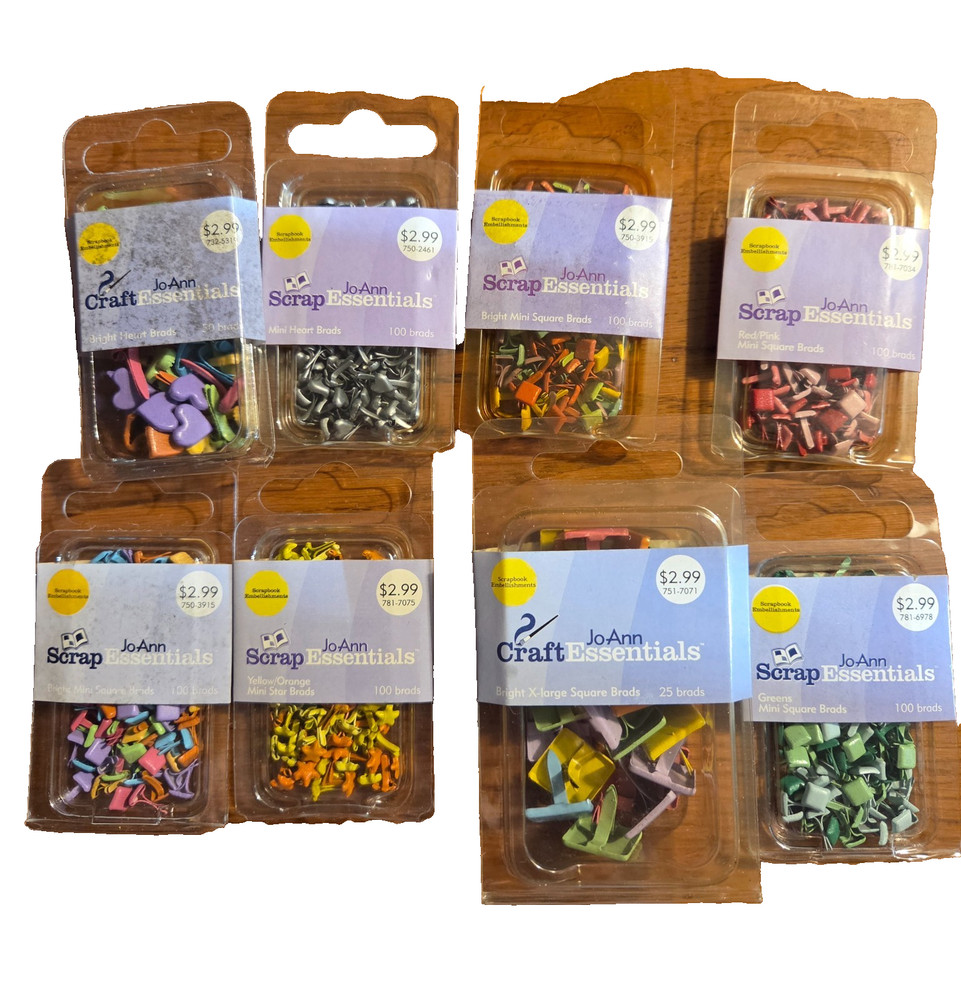 BRAND NEW LOT OF ASSORTED SCRAPBOOKING BRADS-675 PIECES BY JOANN SCRAP ESSENTIAL
