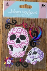 RARE Jolees Tattoo Skulls & Swirls Pink Purple White Flower 3D Scrapbook Sticker