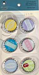 LI’L DAVIS DESIGNS FEELINGS BOTTLE CAPS PASTEL 6 pcs SCRAPBOOK EMBELLISHMENTS