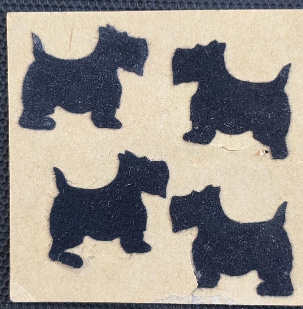 VINTAGE SANDYLION FUZZY BLACK SCOTTY DOG STICKER 4.25 SHIPS ALL