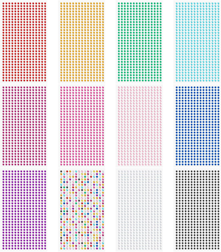 3Mm Gem Stickers, 5400PCS Rhinestone Stickers for Crafts, 12 Embellishment Rhine