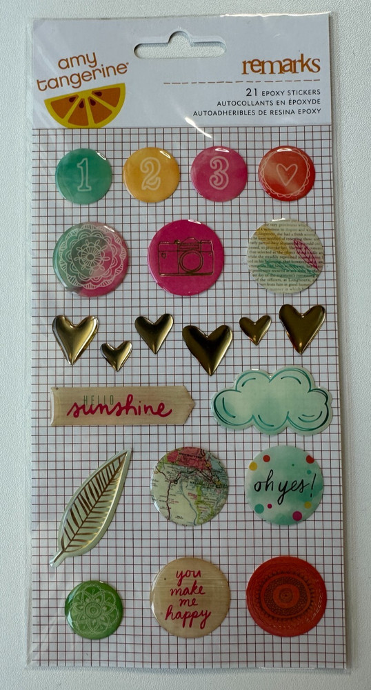 American Crafts/Amy Tangerine Remarks Finders Keepers Epoxy Stickers-21 Pieces