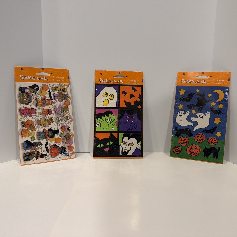 Lot of 3 pc Stickety Doo-Da HALLOWEEN Ghost Monster Cat Vampire Bat 2 Sheets NIP