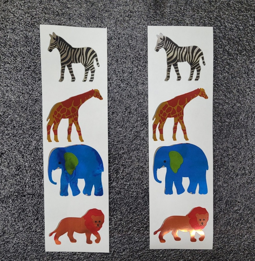 RARE ERROR HAMBLY STUDIOS «SAFARI ANIMALS» VINTAGE COLLECTABLE FOIL STICKERS