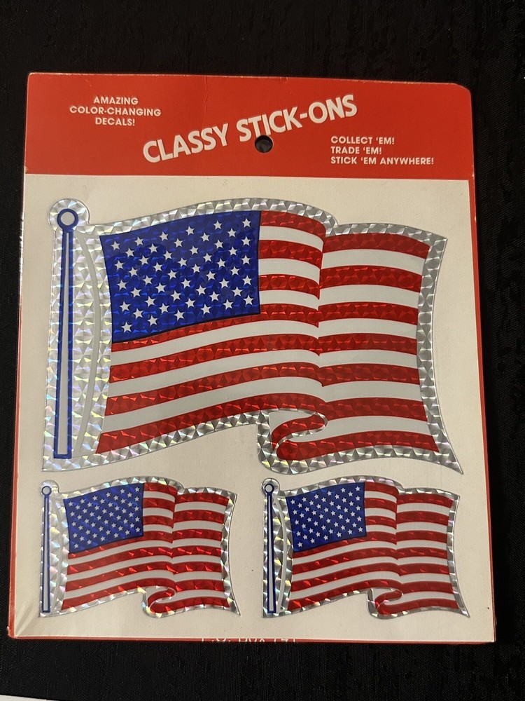 New Lot Of 2 Sticker America Flag 80’s Stickers Vintage Classy Stick Ons Prism