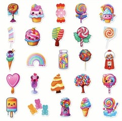 50 Colorful Candy Lollipop Dessert Stickers / Free Shipping