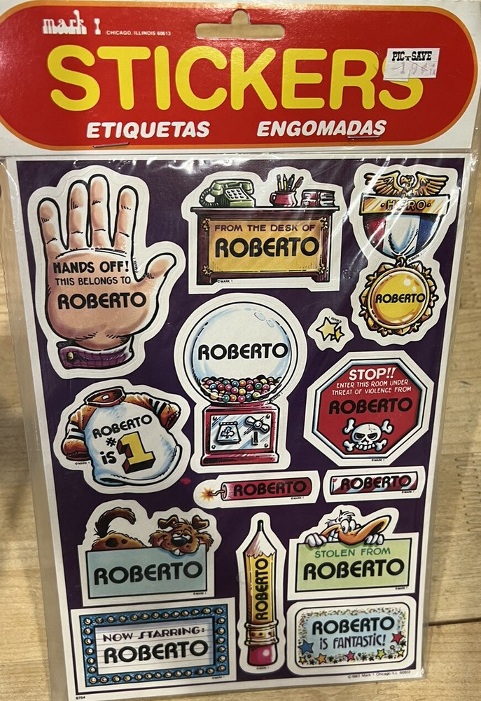 Vtg 1983 ROBERTO Celebrity Stickers Sealed Mark I Name Stickers