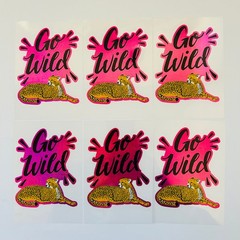 Vintage Y2K Retro Die Cut Prism Glitter Foil Decal GO WILD Cheetah theme 6pk