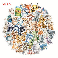 50 pcs Animals Cute Creative PVC Stickers, Cartoon Patterned, Self-Adhesive