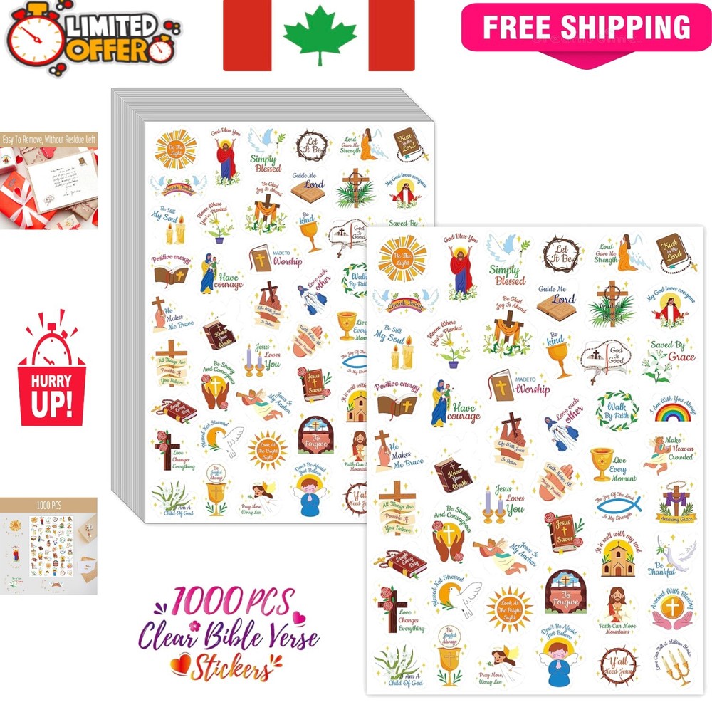 1000 PCS Bible Verse Stickers – Clear Inspirational Decals for Scrapbooking