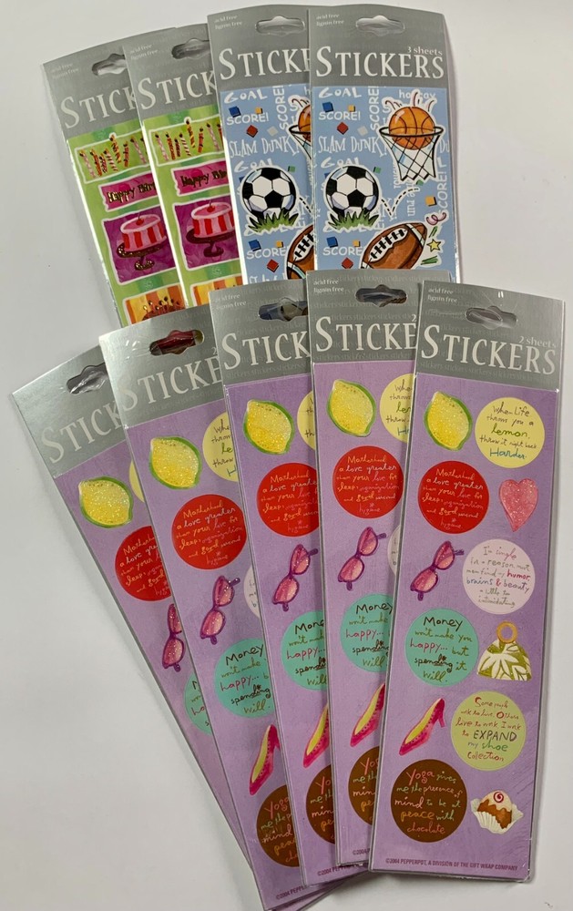 Lot of 9 The Gift Wrap Company Stickers Phrases Sports Birthday 2004 Vintage New