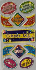 CHEER UP FOIL Stickers(11pc) Encouraging Phrases￼•Sport•Card Making•Teachers•WOW