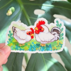 White Rooster and Hen Sticker – Waterproof Vinyl – Chickens – Farm Animals