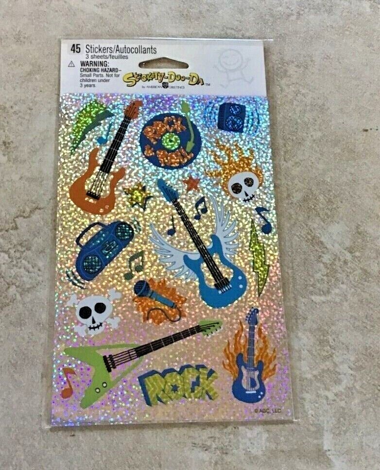 VINT AMERICAN GREETINGS STICKETY DOO DA ROCK & ROLL 3 GLITTER STICKER SHEETS *