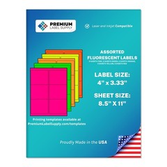 Bright Neon Color Fluorescent Stickers 4″ x 3.33″ Labels Assorted Fluoresce…