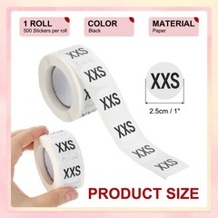 1Roll Clothing XXS Size Stickers 1″ Round Coded Self-Adhesive Labels Black