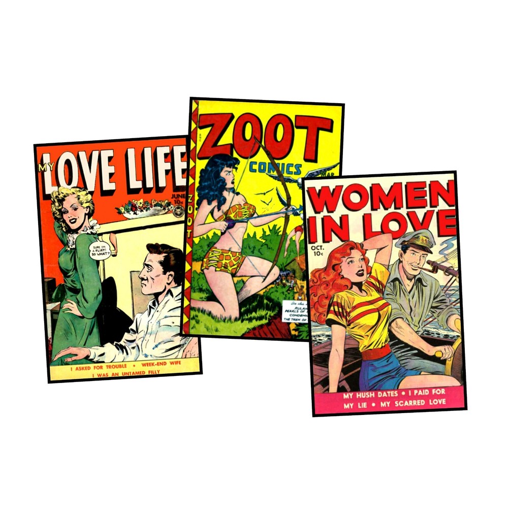 3 Romance Comic Book Postcard Images, 3.5″ x 5.5″, DIY STICKERS, REPRODUCTIONS