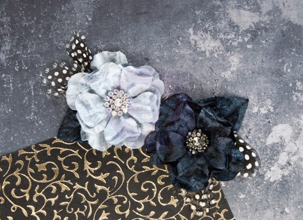 NEW Prima «Plum-Licorice» 2 Gorgeous Black and Silver Fabric Flowers 575526