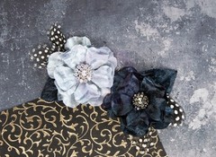 NEW Prima «Plum-Licorice» 2 Gorgeous Black and Silver Fabric Flowers 575526