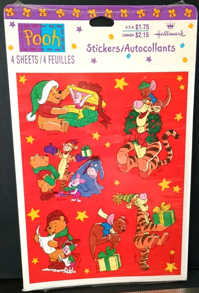 Vintage Stickers Hallmark Winnie The Pooh Christmas Sticker Pack (FREE SHIPPING)