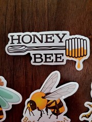 STICKERS x 5 Honey Bee Happy Apiculture Beehive Cartoon Large Sticker BEE6