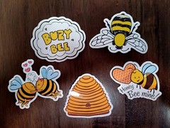 STICKERS x 5 Honey Bee Happy Apiculture Beehive Cartoon Large Sticker BEE5