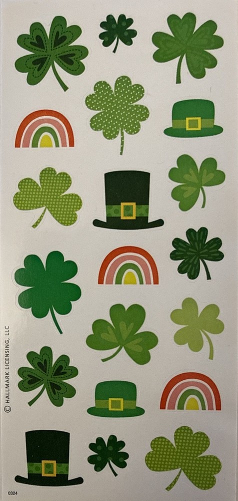 ST.PATRICKS DAY Stickers(20pc) Hallmark•Clover•Shamrock •Rainbow•Card Making•