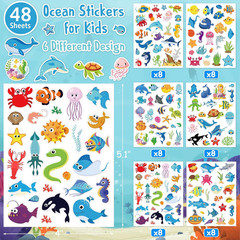48 Sheets Ocean Stickers for Kids, 1040 Pcs Waterproof under the Sea Fish Animal