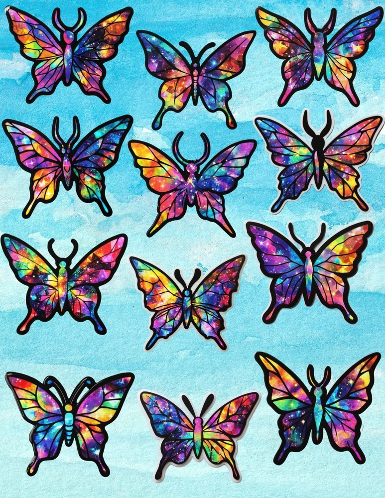 Galaxy Butterfly Die Cut Vinyl Stickers Set Scrapbooking Laptop Waterbottle