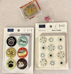 7 Diff Sets Deco Cat,Pebble & Flower Themed Brads-Assorted Brands -You Choose