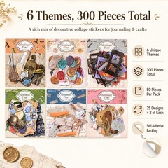 300 Pcs Vintage Collage Stickers Set | Wax Seal, Button, Label & Film Frame Desi