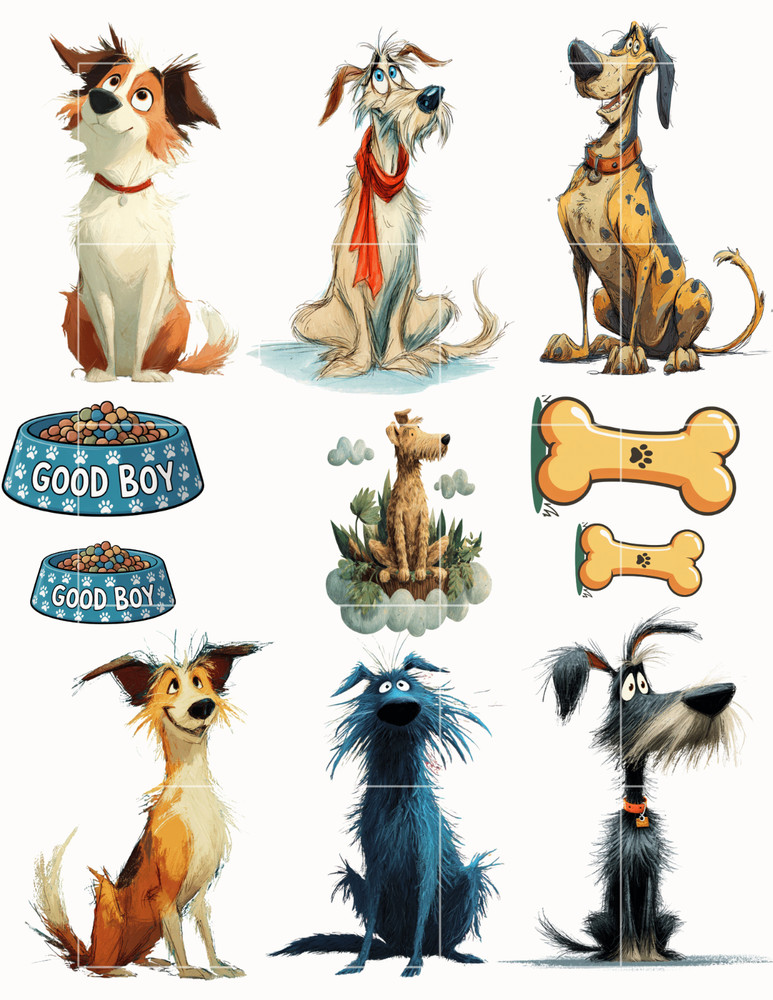 Storybook Dogs Card Toppers Collage Supplies Scrapbook Junk Journal Crafts