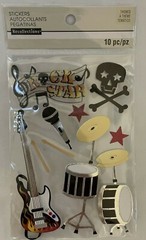 Rock Star Musician 3D Stickers 10 Pieces Guitar Drums Black Skull Microphone