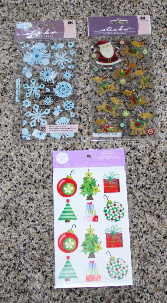 NEW Sticko Dimensional Vellum Christmas Stickers Snowflakes Santa Ornaments