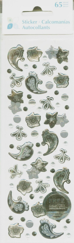 Swirls Flourish Paisley Accents Black Silver Gray Gold Momenta Epoxy Stickers
