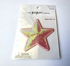 2.5” Pink Iridescent Star Adhesive Patch Embroidered Edge/Sequins Bling Sticker